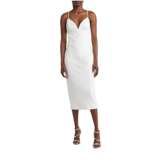 LULUS All In Favor White Spaghetti Strap Backless V-neck Midi Dress-Size S‎ - Picture 1 of 9